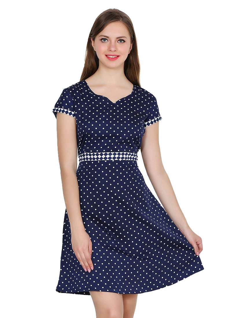 checkered detail polka dots print dress
