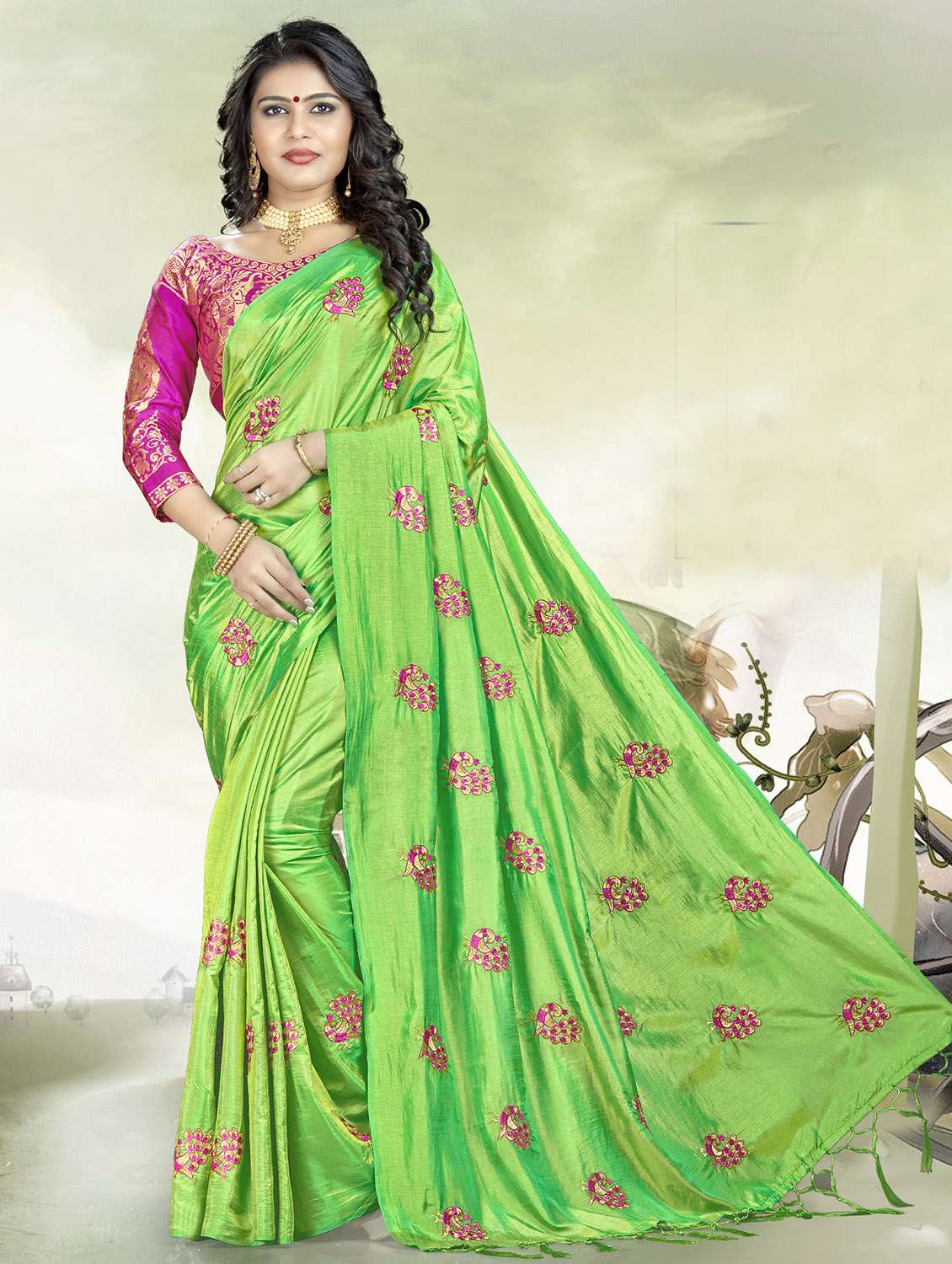 women's embroidered saree with blouse