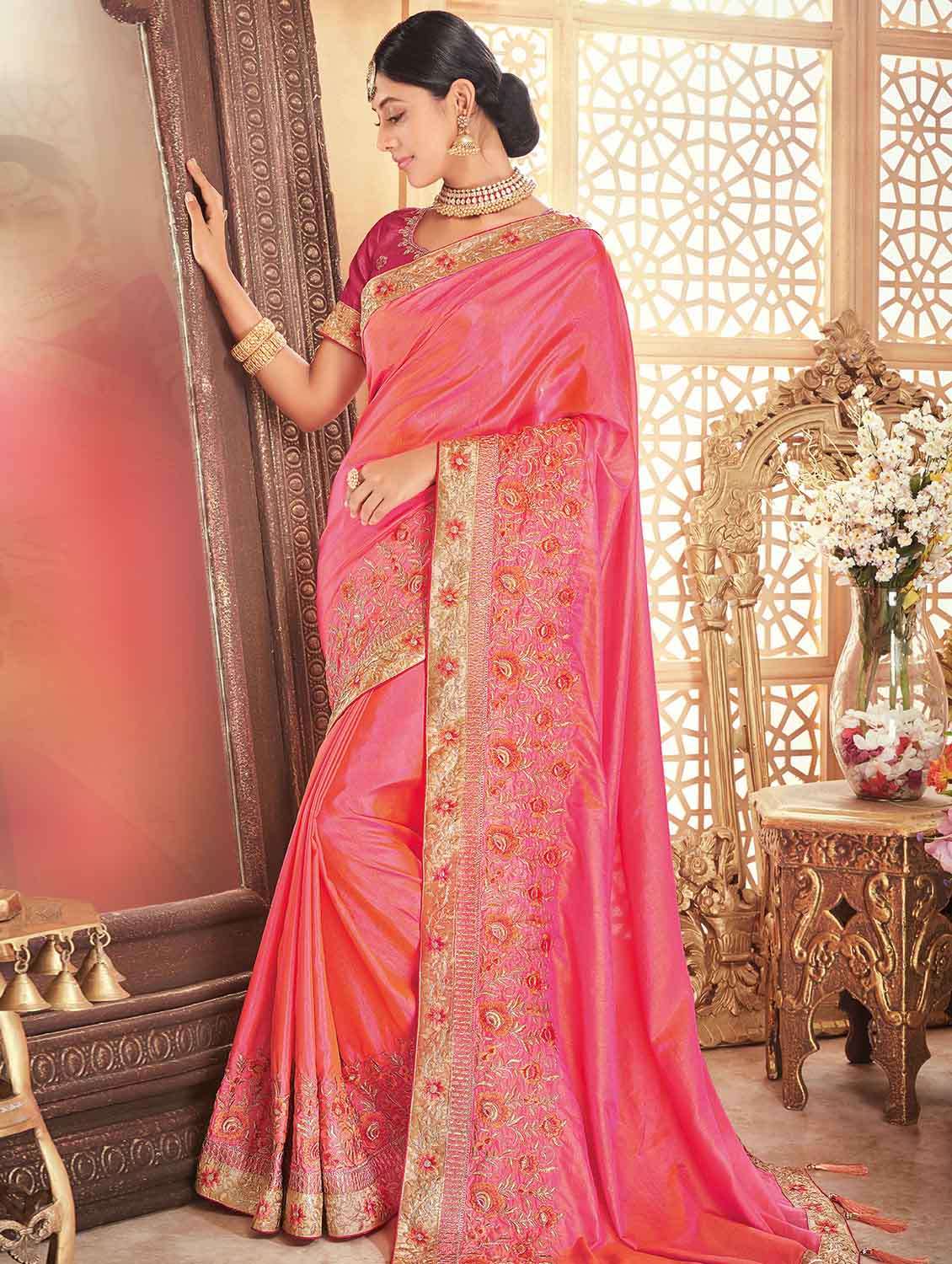 zari floral bordered saree with blouse