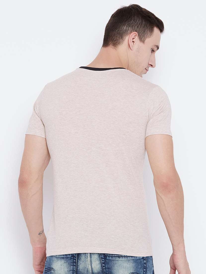 beige cotton chest print t-shirt - 15526766 -  Standard Image - 2