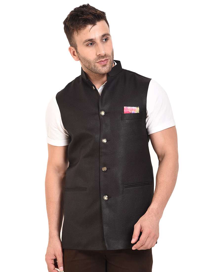 black cotton nehru jacket