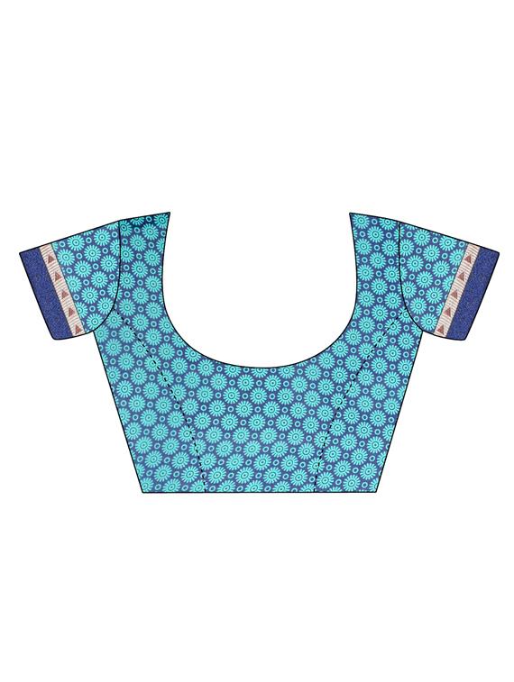 geometrical bordered printed saree with blouse - 15528242 - Standard Image - 2