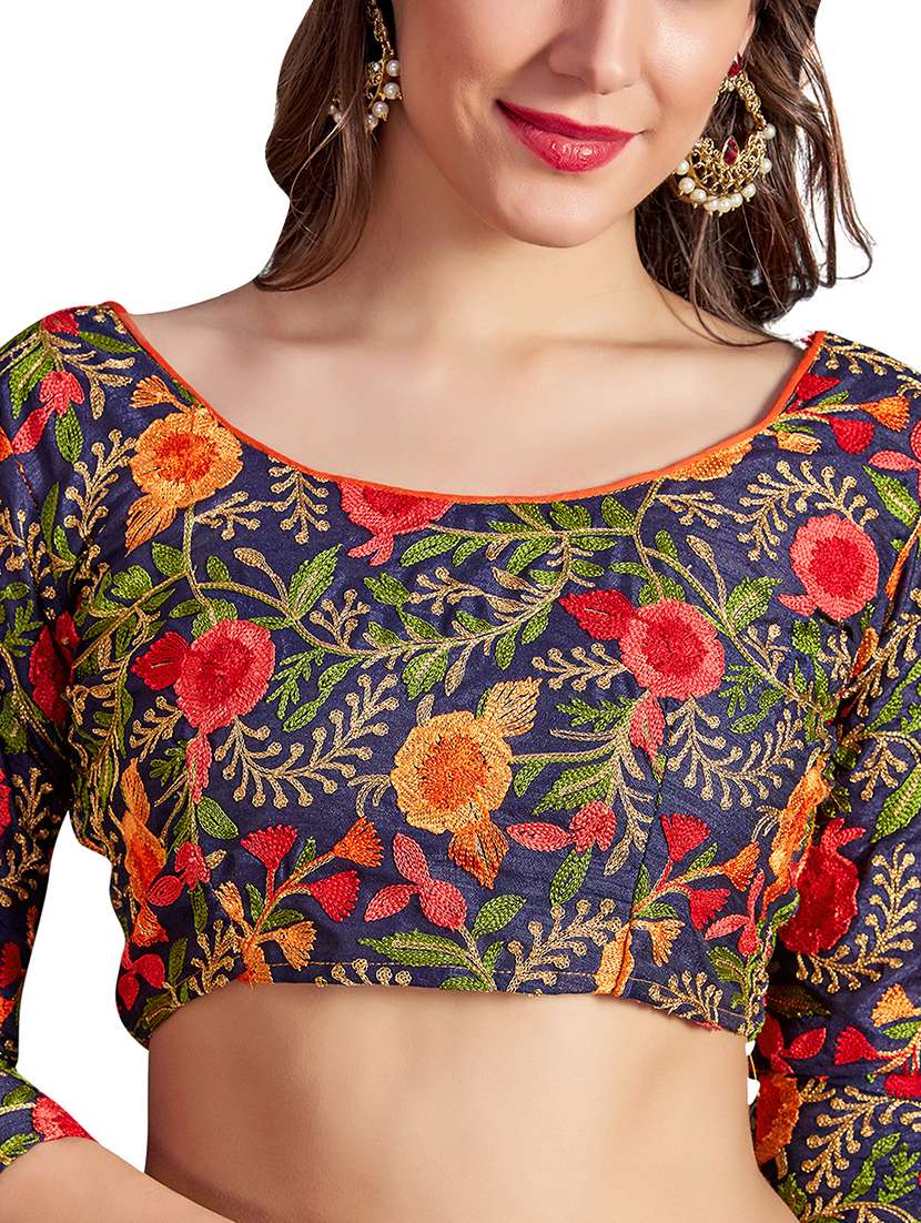 checkered mirror work saree with blouse - 15529550 -  Standard Image - 2