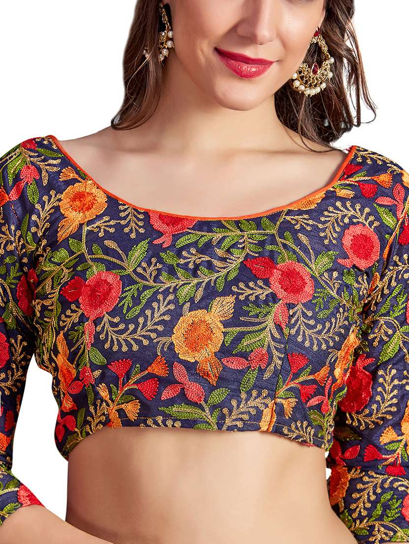 checkered mirror work saree with blouse - 15529551 -  Standard Image - 2