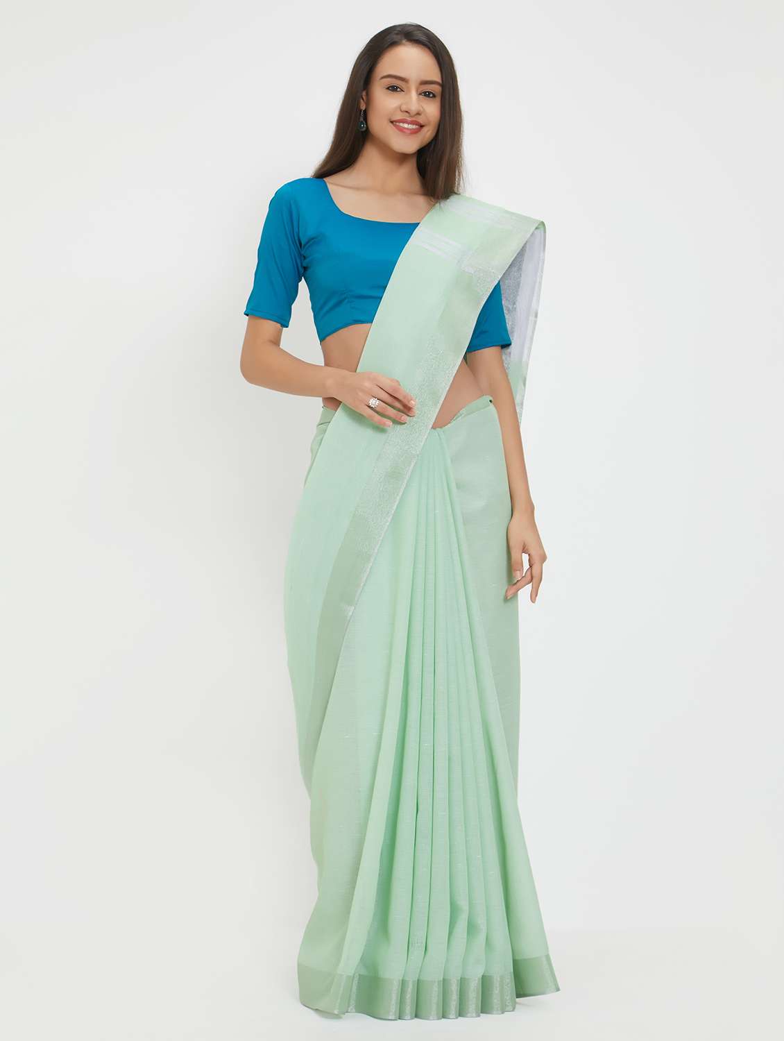 pastel green handloom saree with blouse