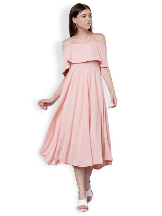 spaghetti strap overlay flared dress