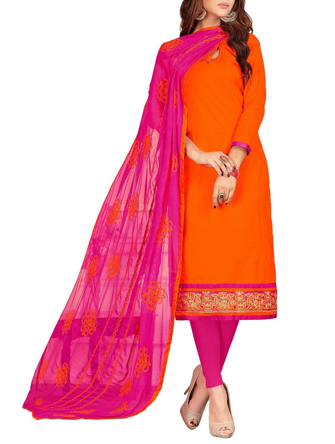 embroidered unstitched churidaar suit