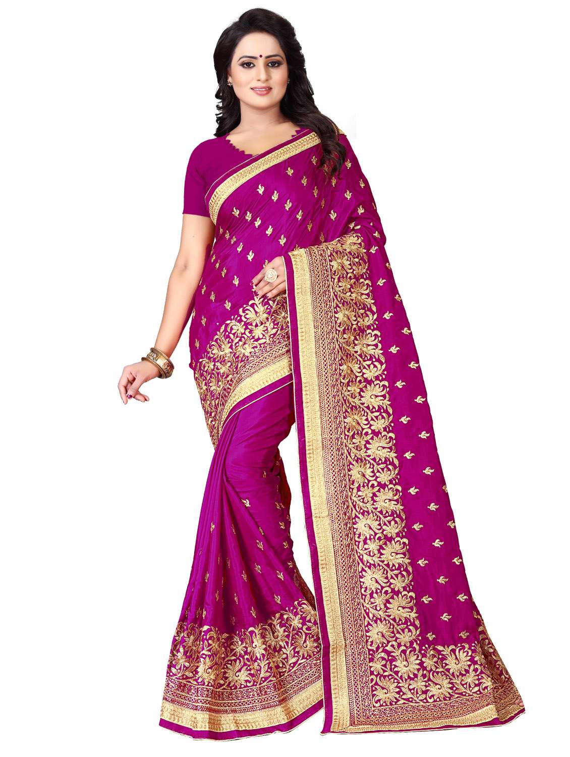 embroidered fuchsia saree with blouse