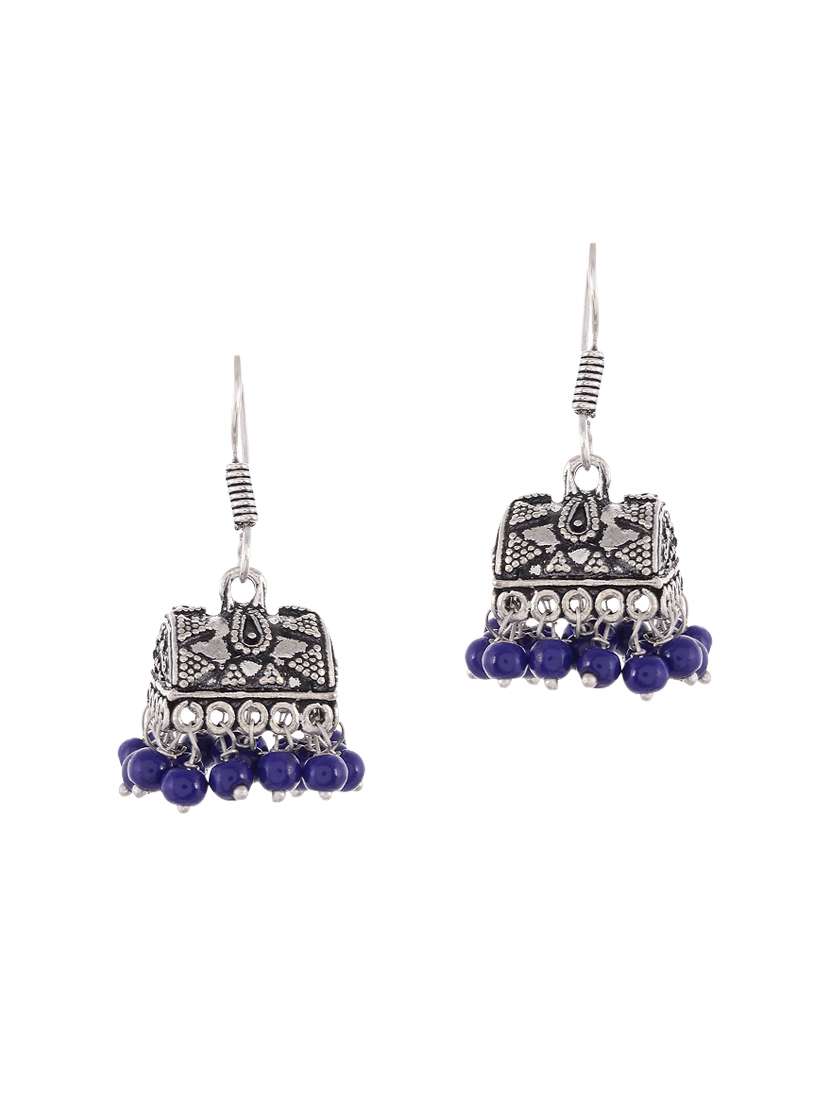 blue silver tone oxidised earrings