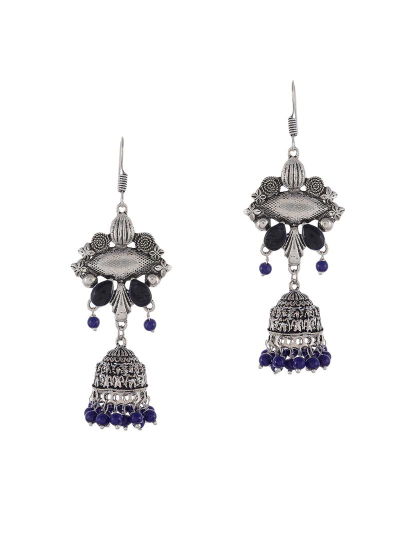 blue silver tone oxidized earrings - 15535351 -  Zoom Image - 0