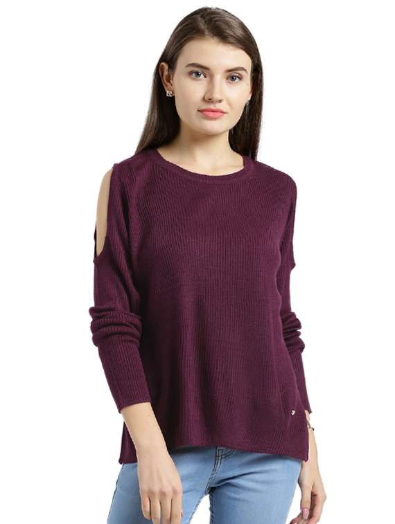 slit sleeved ribbed pullover
