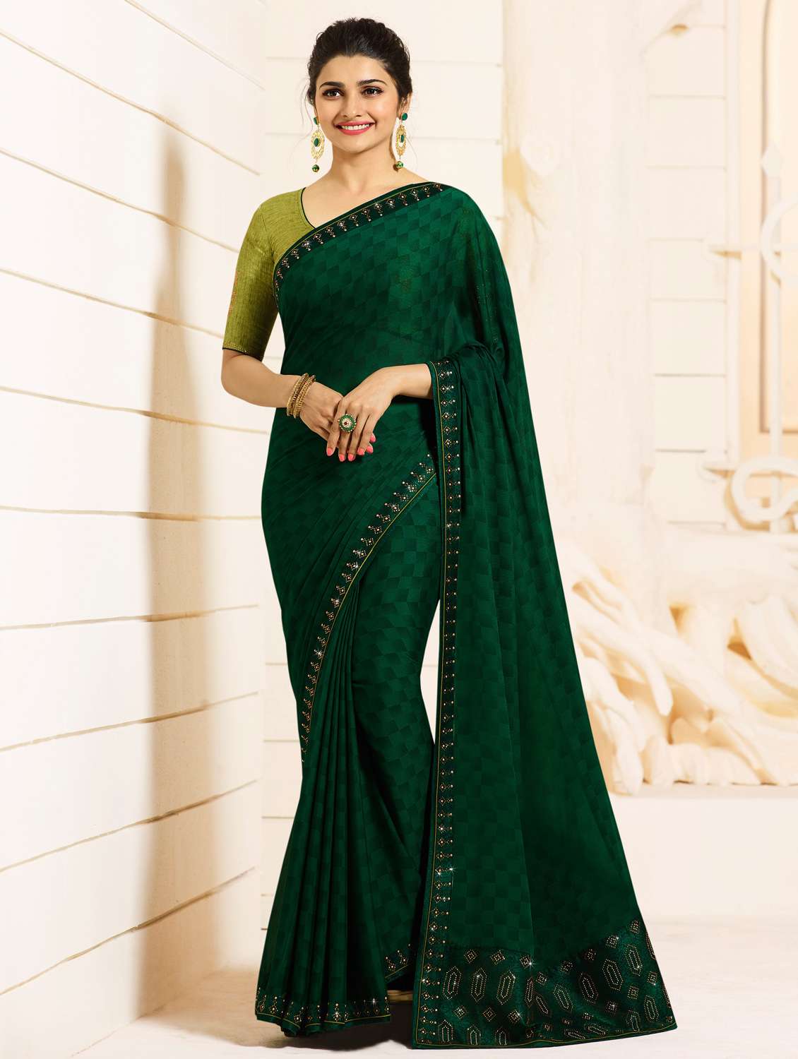 embellished lace printed saree