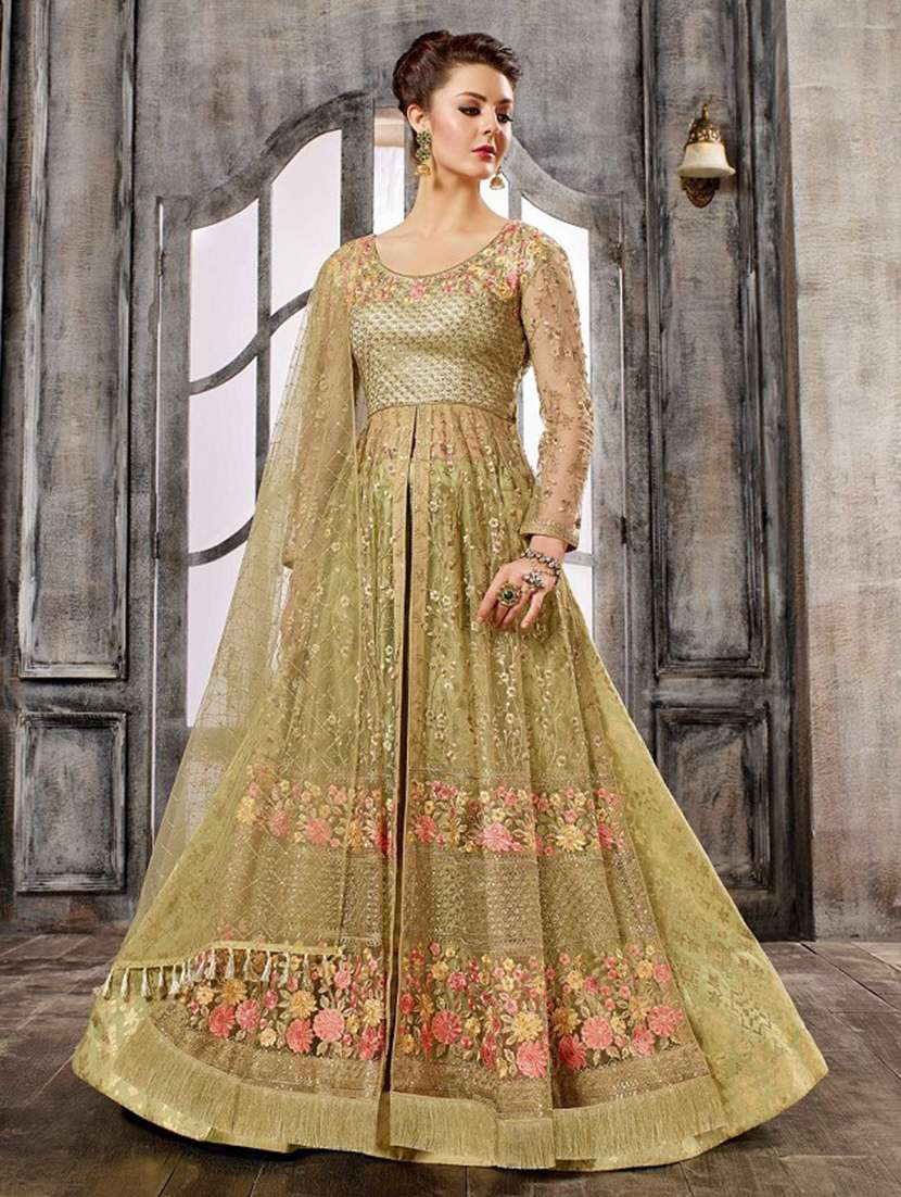 tonal embroidered front slit skirt suit