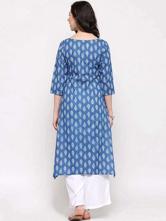 indigo printed a-line kurta - 15537736 - Standard Image - 2