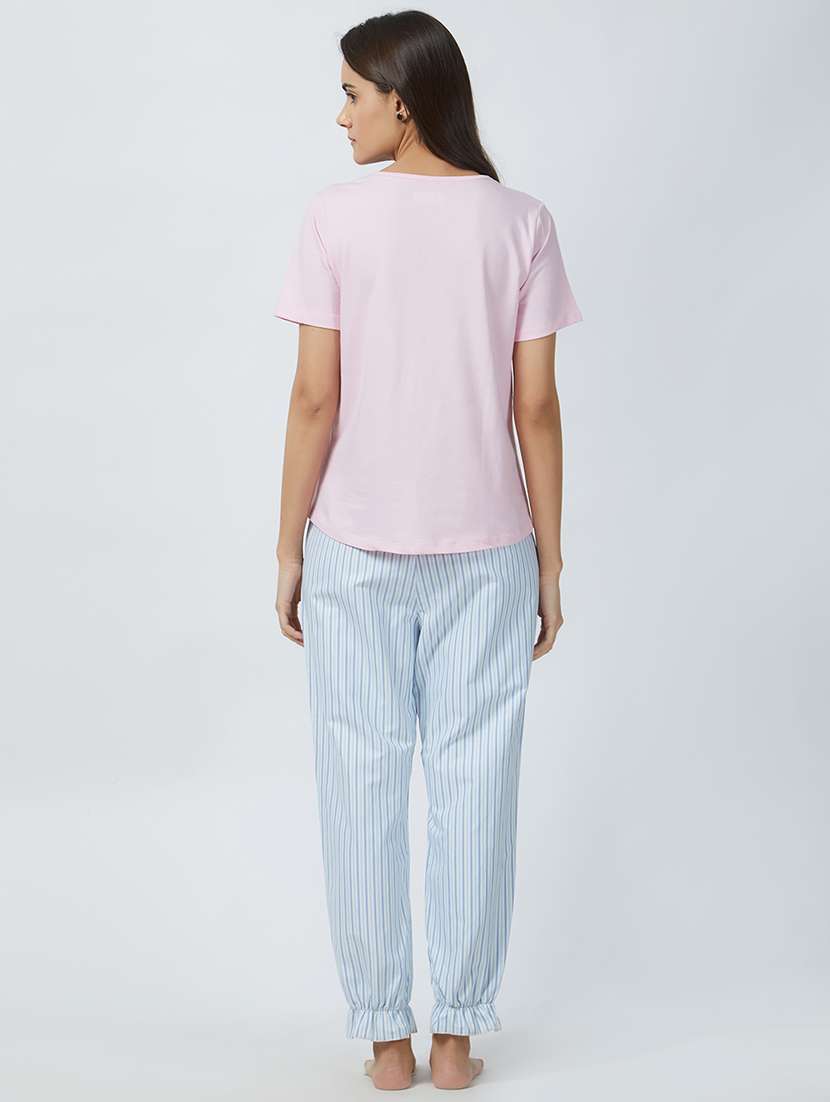 lace trim striped pajama set - 15540396 - Standard Image - 2