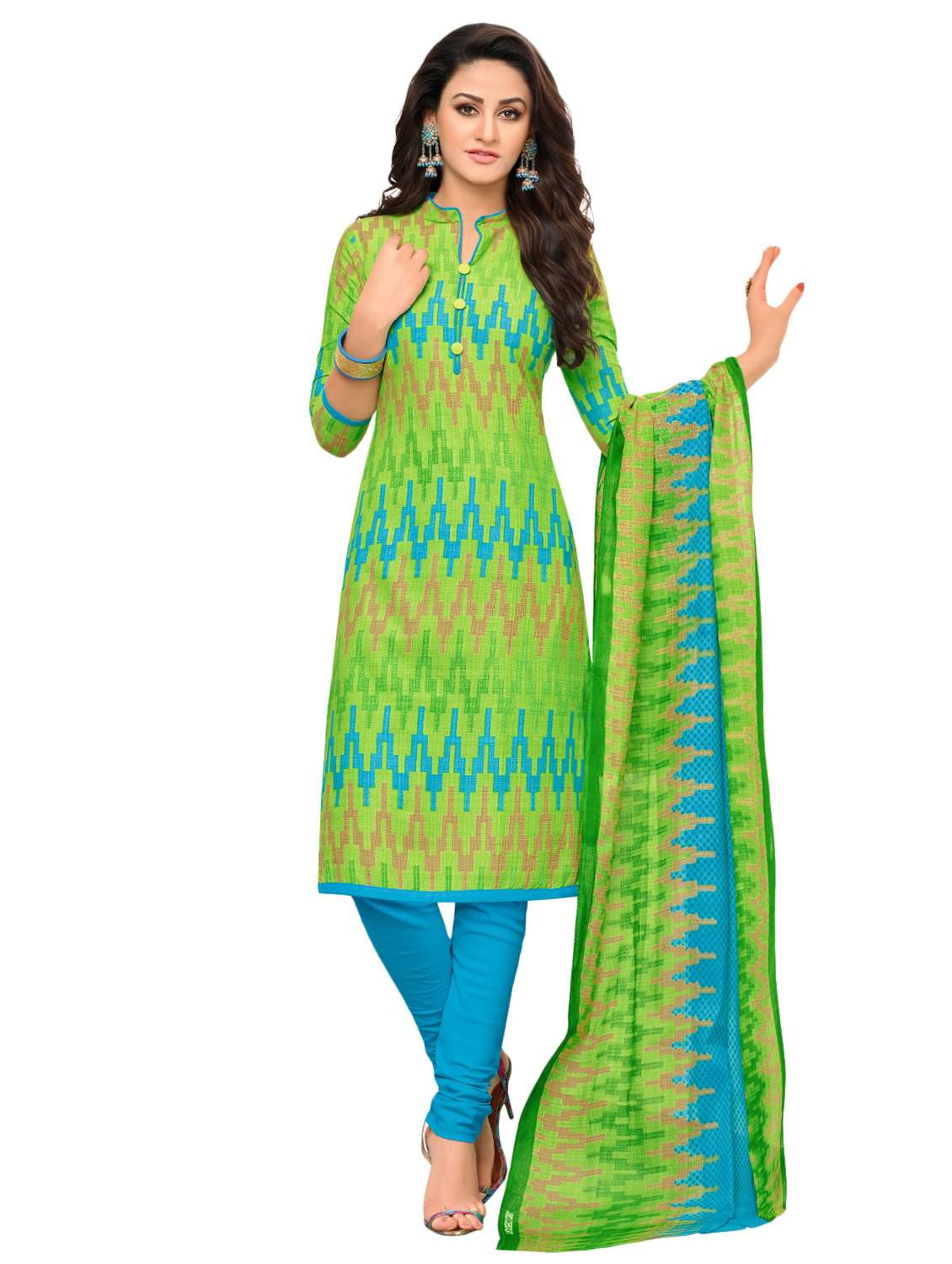 printed unstitched churidaar suit