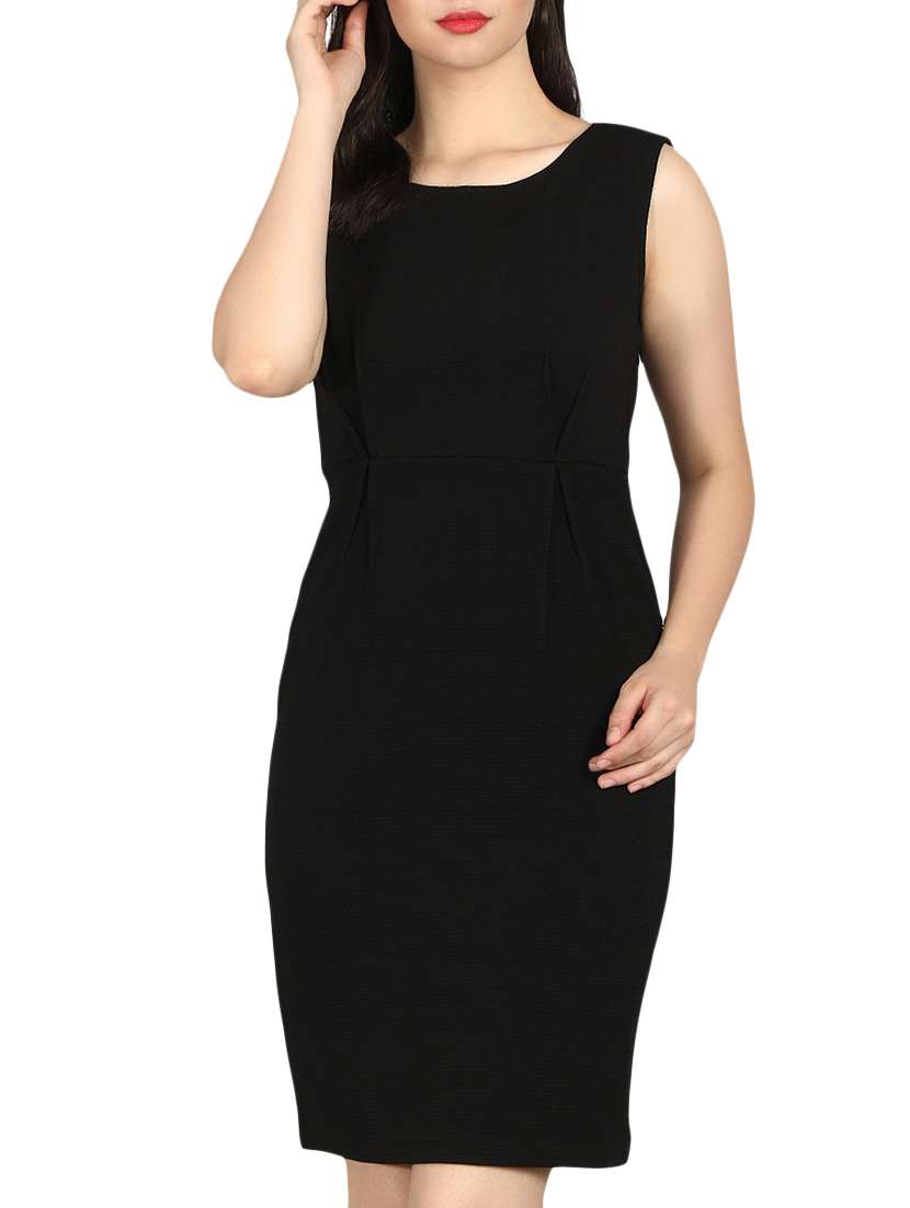 pleated waist sheath dress