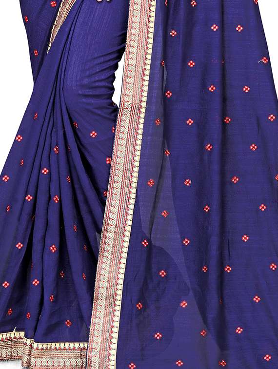 indigo silk embroidered saree with blouse - 15544119 -  Standard Image - 2