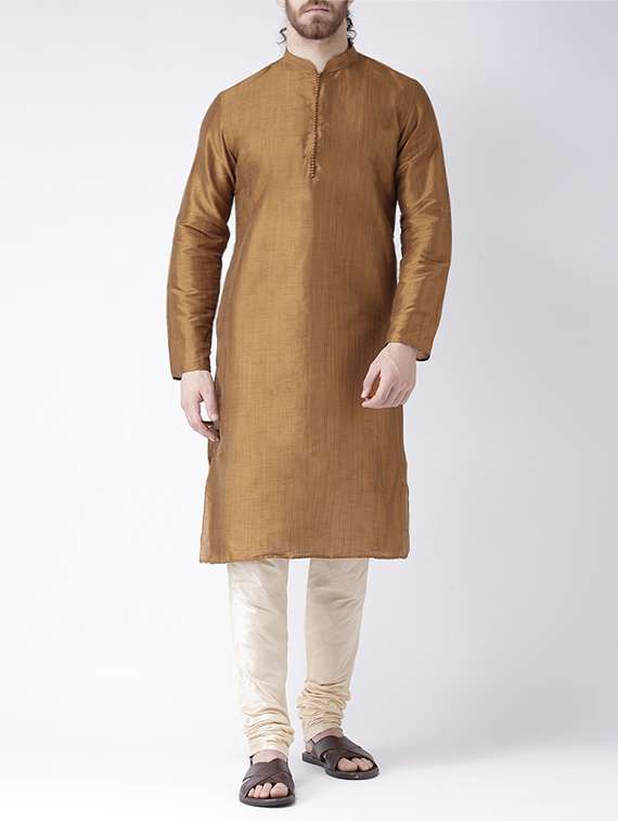 brown silk blend long kurta