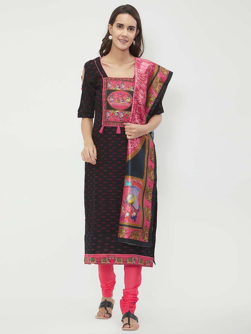 printed unstitched churidaar suit