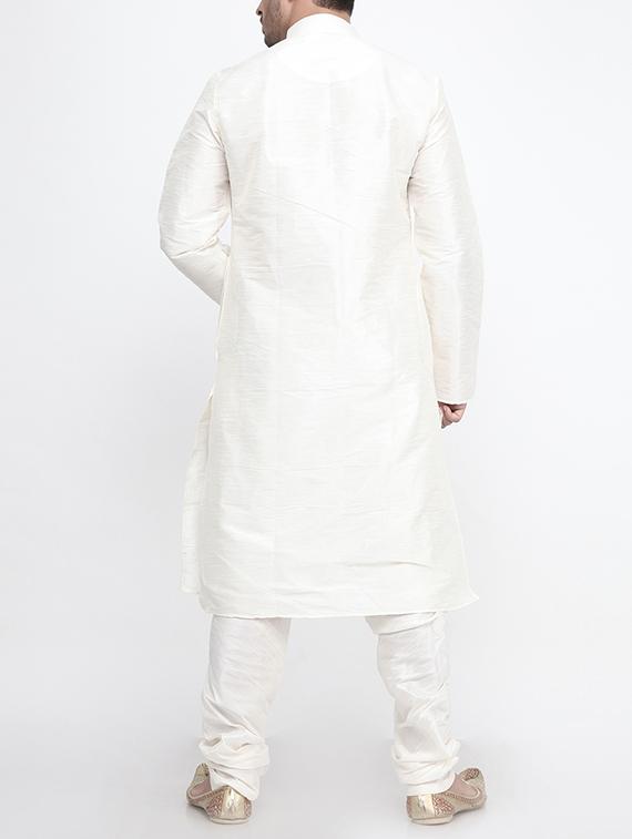 white silk blend kurta pyjama set - 15560085 - Standard Image - 2