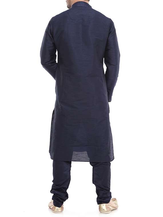 navy blue silk blend kurta pyjama set - 15560086 - Standard Image - 2