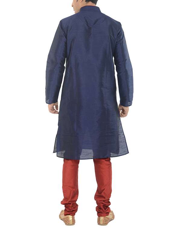 navy blue silk blend kurta pyjama set - 15560107 -  Standard Image - 2