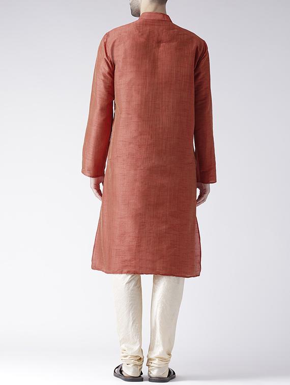 red silk blend kurta pyjama set - 15560119 - Standard Image - 2