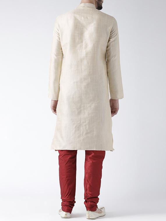 beige silk blend kurta pyjama set - 15560158 - Standard Image - 2