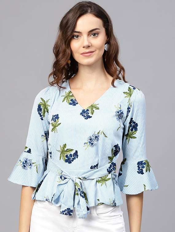 tie knot flute sleeved floral top