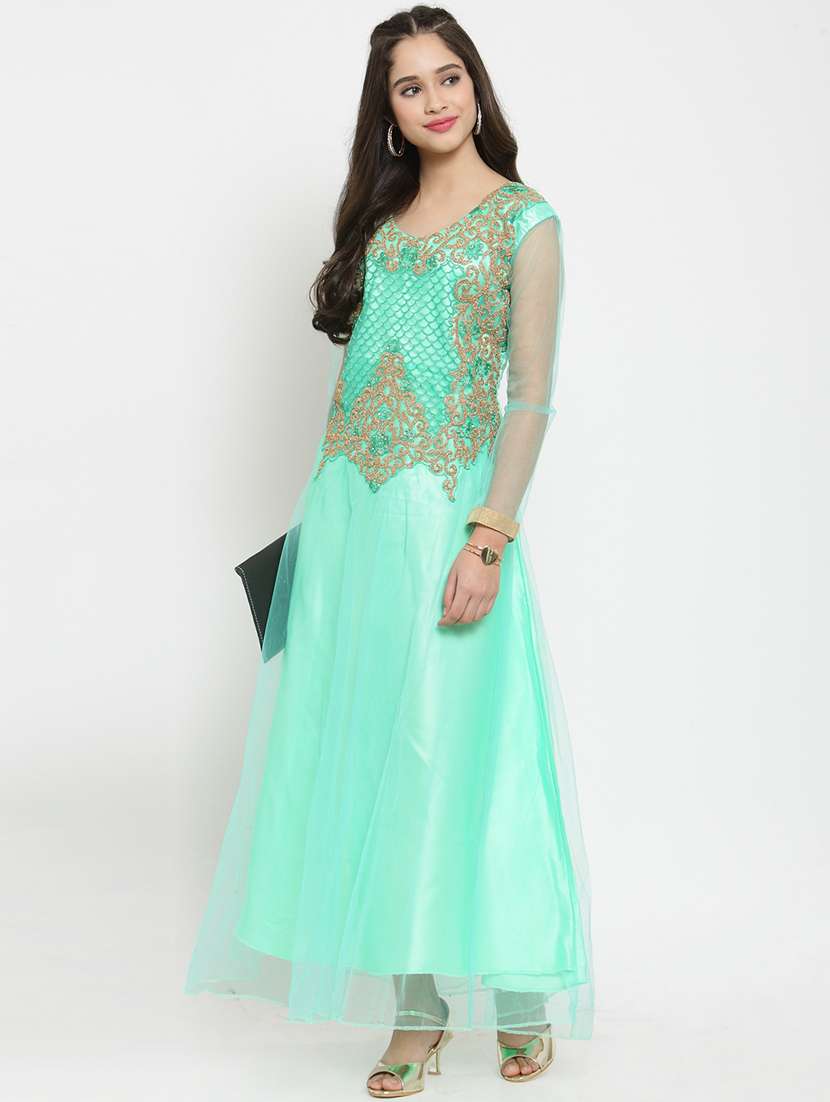 embroidered net a-line gown