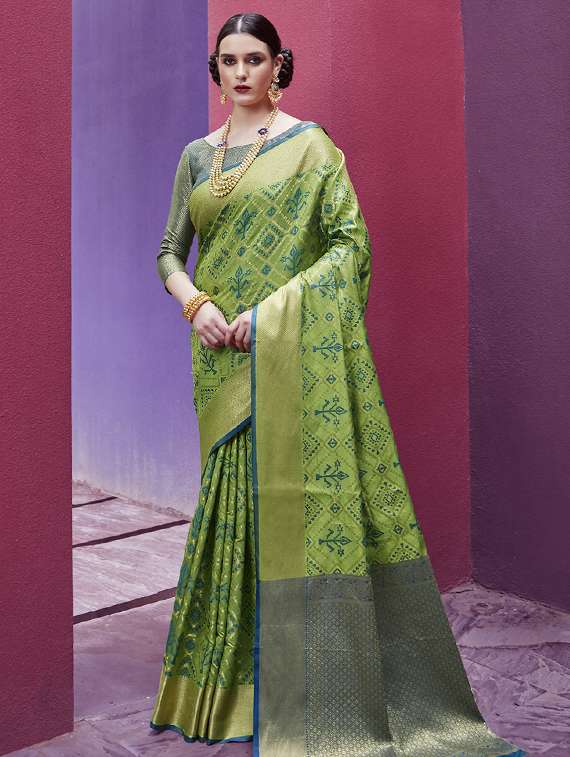 geometrical zari motif patola saree with blouse