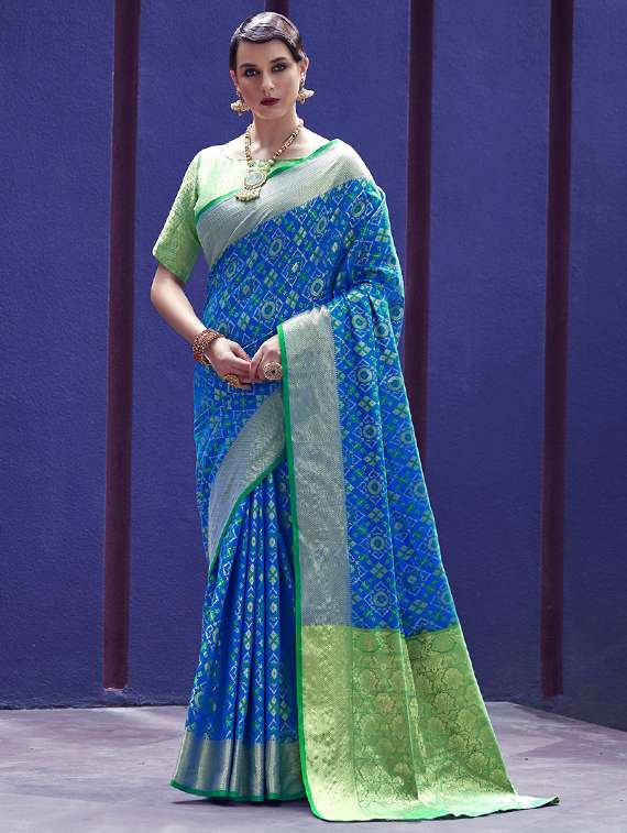geometrical zari motif patola saree with blouse