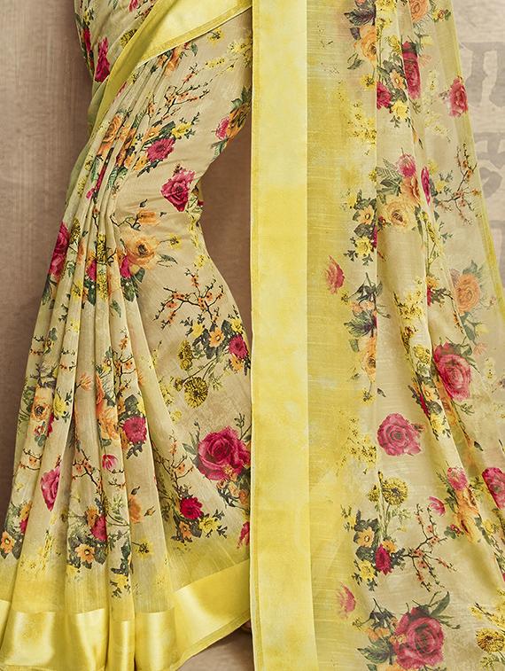 ditsy floral printed linen saree with blouse - 15565001 - Standard Image - 2