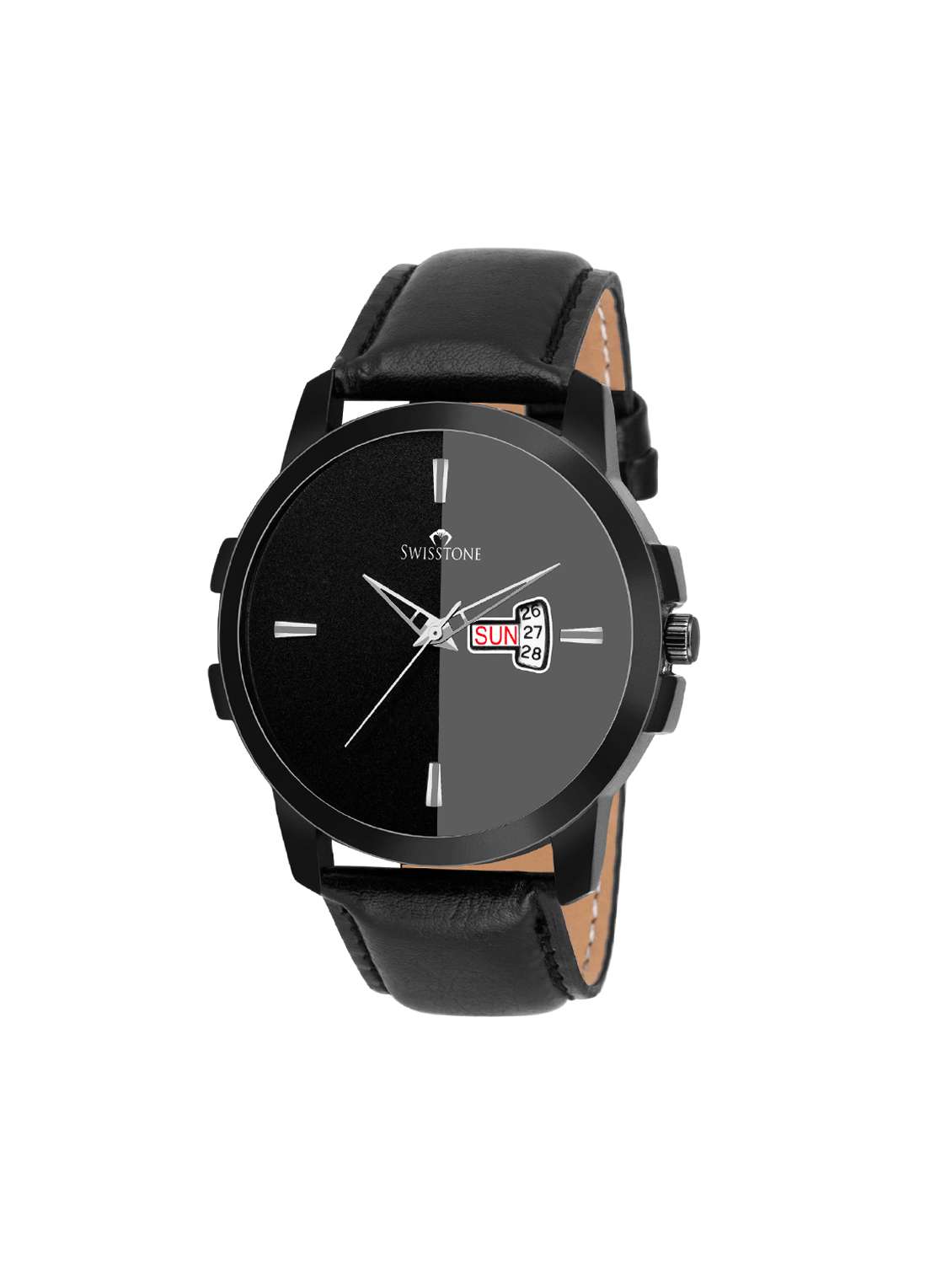leather strap analog watch( bk385-blk)
