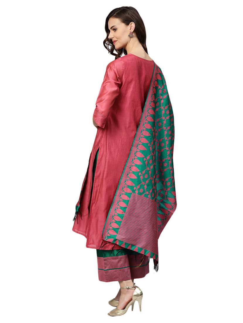 chanderi self-design stitched palazzo suit - 15568073 - Standard Image - 2
