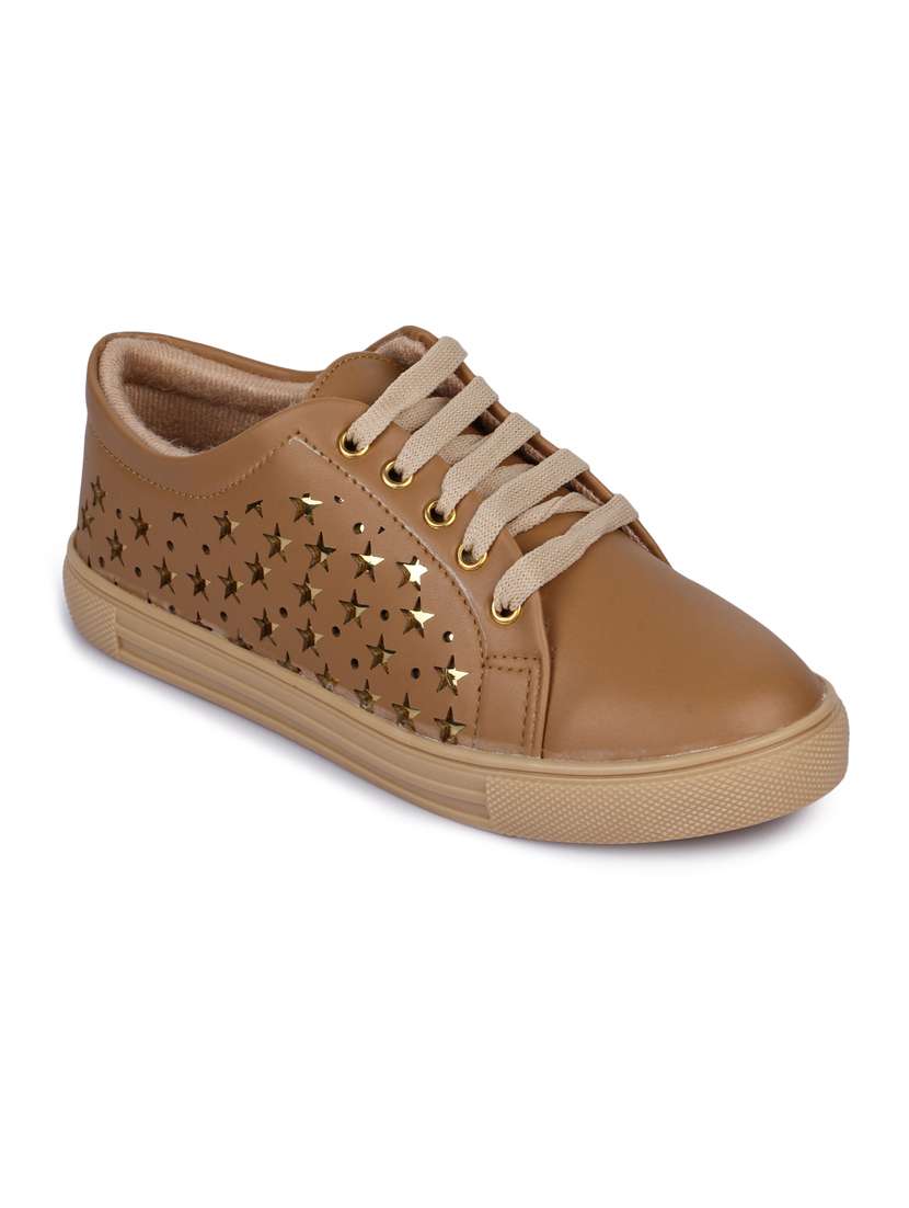 tan lace-up sneakers
