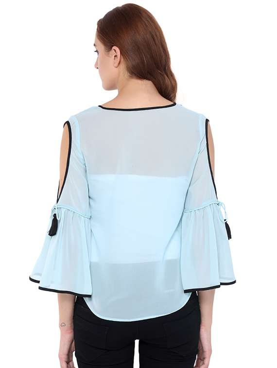 women's ruffle round neck top - 15568202 - Standard Image - 2