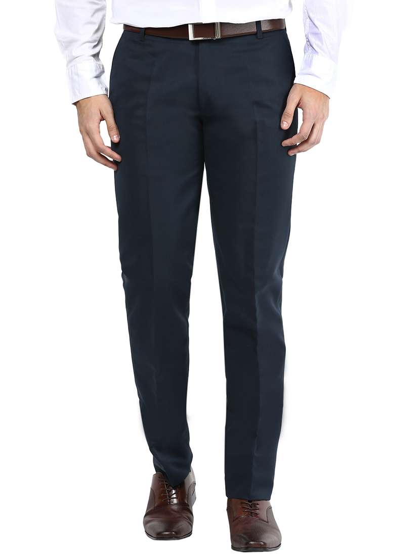 navy blue polyester blend flat front formal trouser