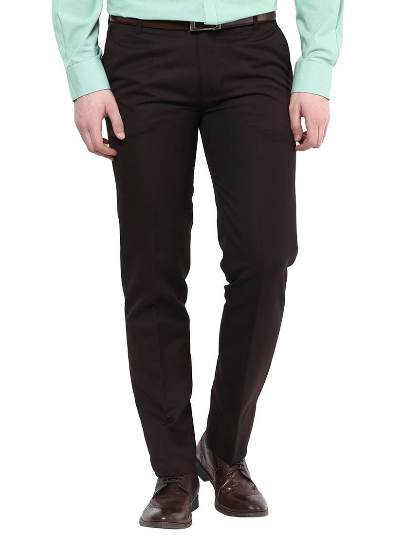 brown polyester blend flat front formal trouser