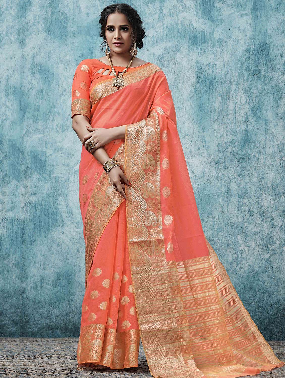 zari motifs bordered saree with blouse