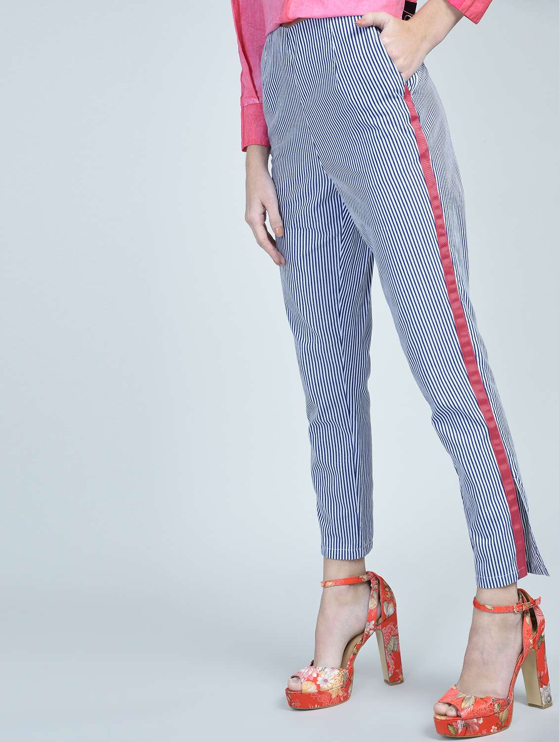 side taped striped trousers