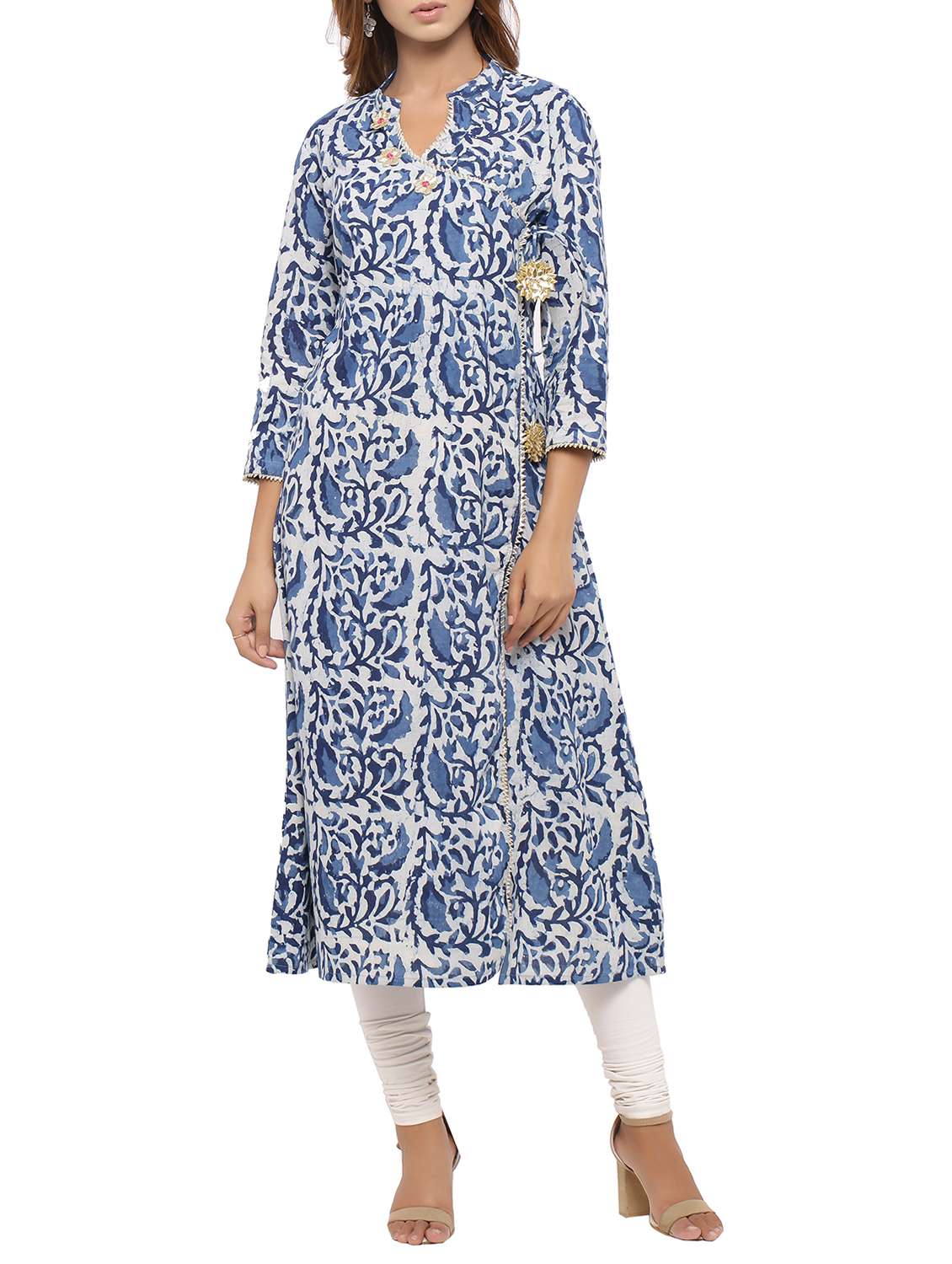 indigo angrakha kurta with tassels