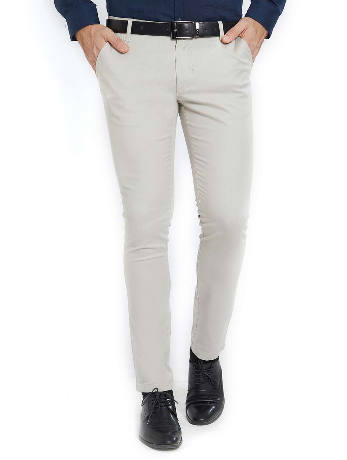 grey cotton blend flat front  formal trouser