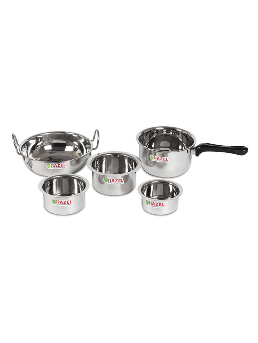 stainless steel sauce pan, kadai & 3 pcs tope (set of 5)