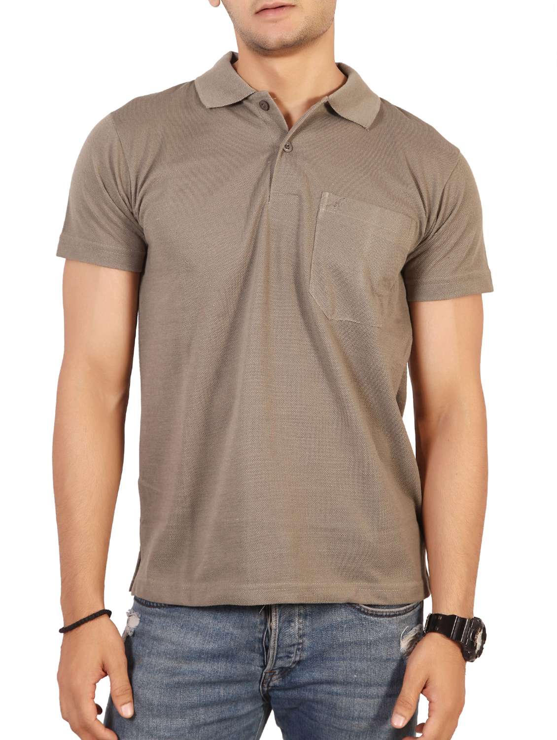 brown cotton pocket t-shirt