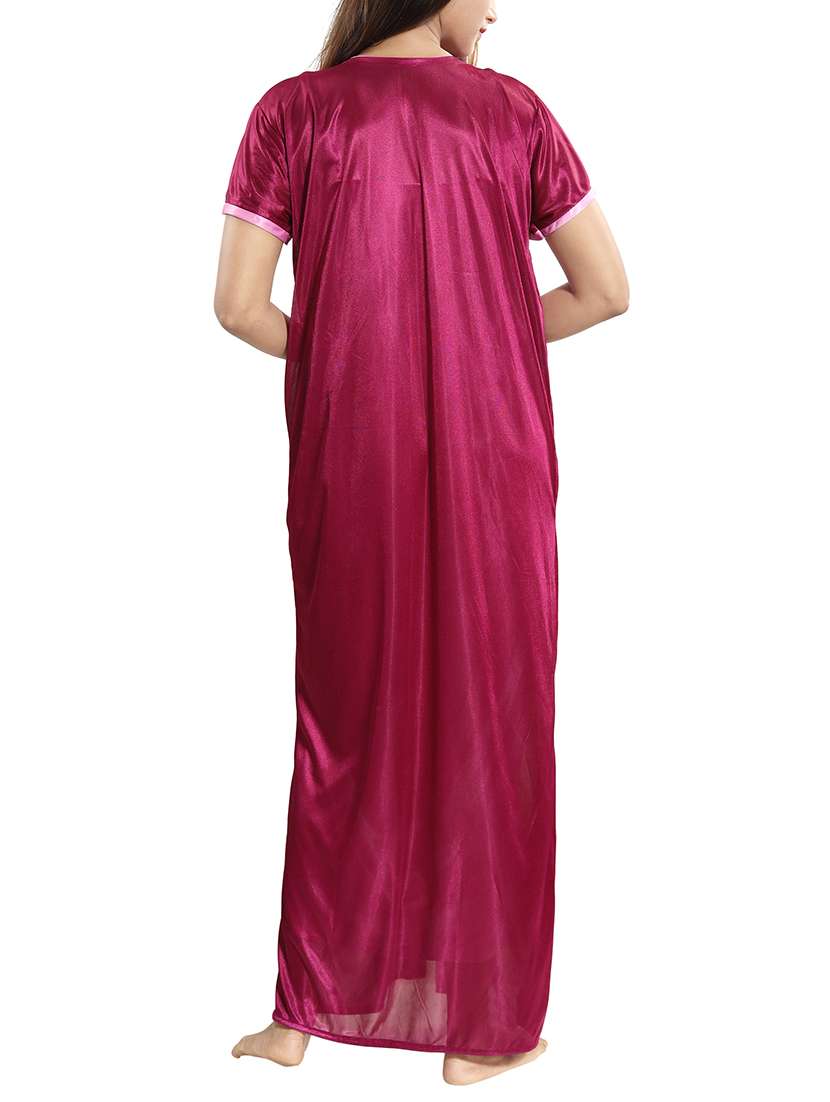 pink solid sleepwear robe and nighty set - 15577631 -  Standard Image - 2