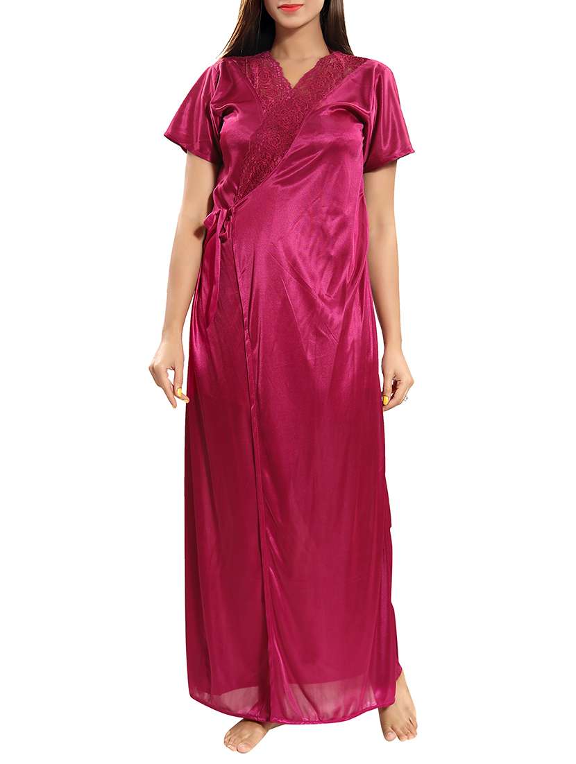 lace detail sleeprobe and nighty set - 15577638 -  Standard Image - 2