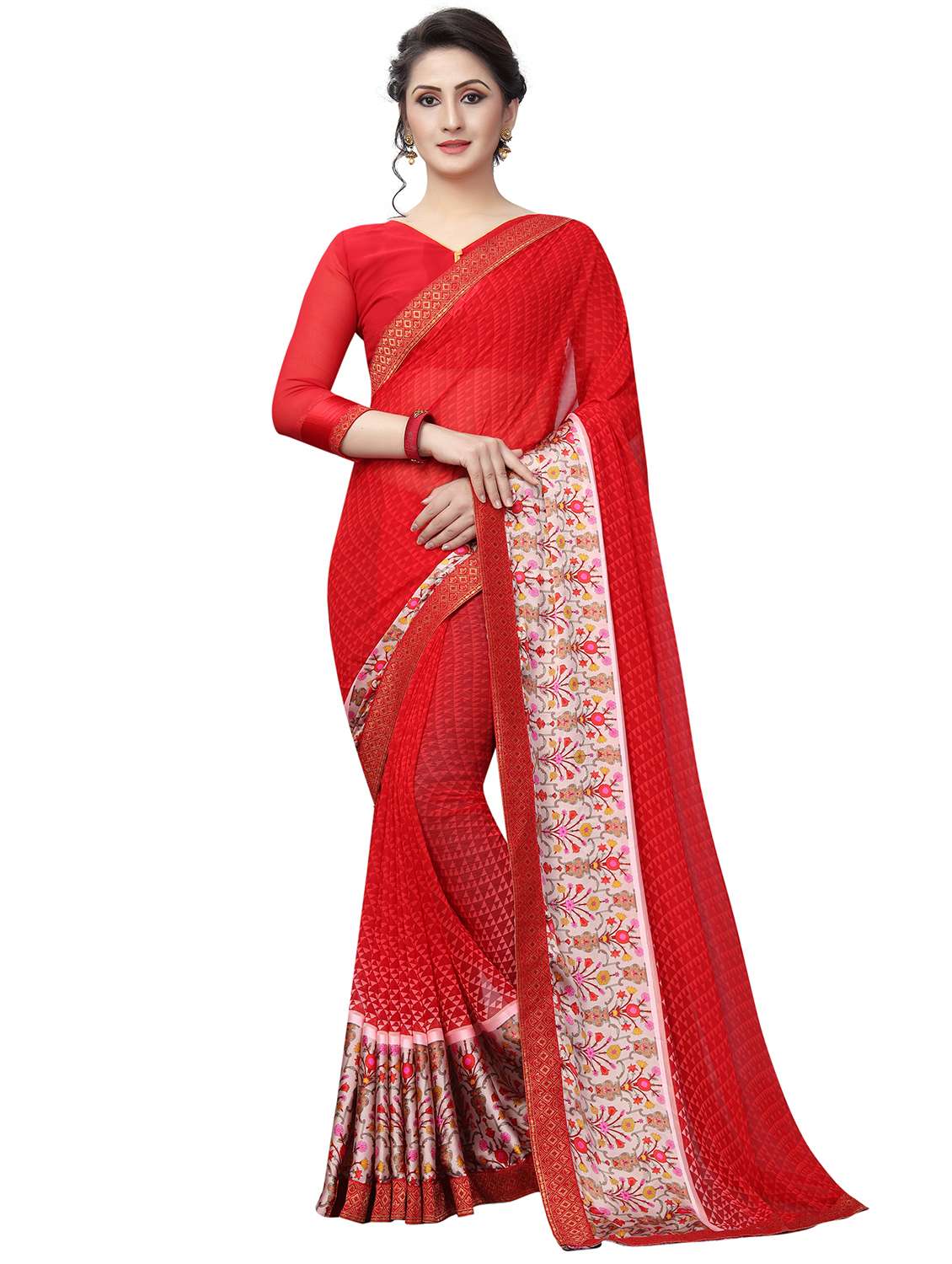 ditsy floral bordered printed saree