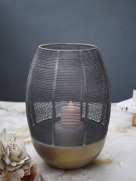 tea light holder cum candle stand - gold n grey